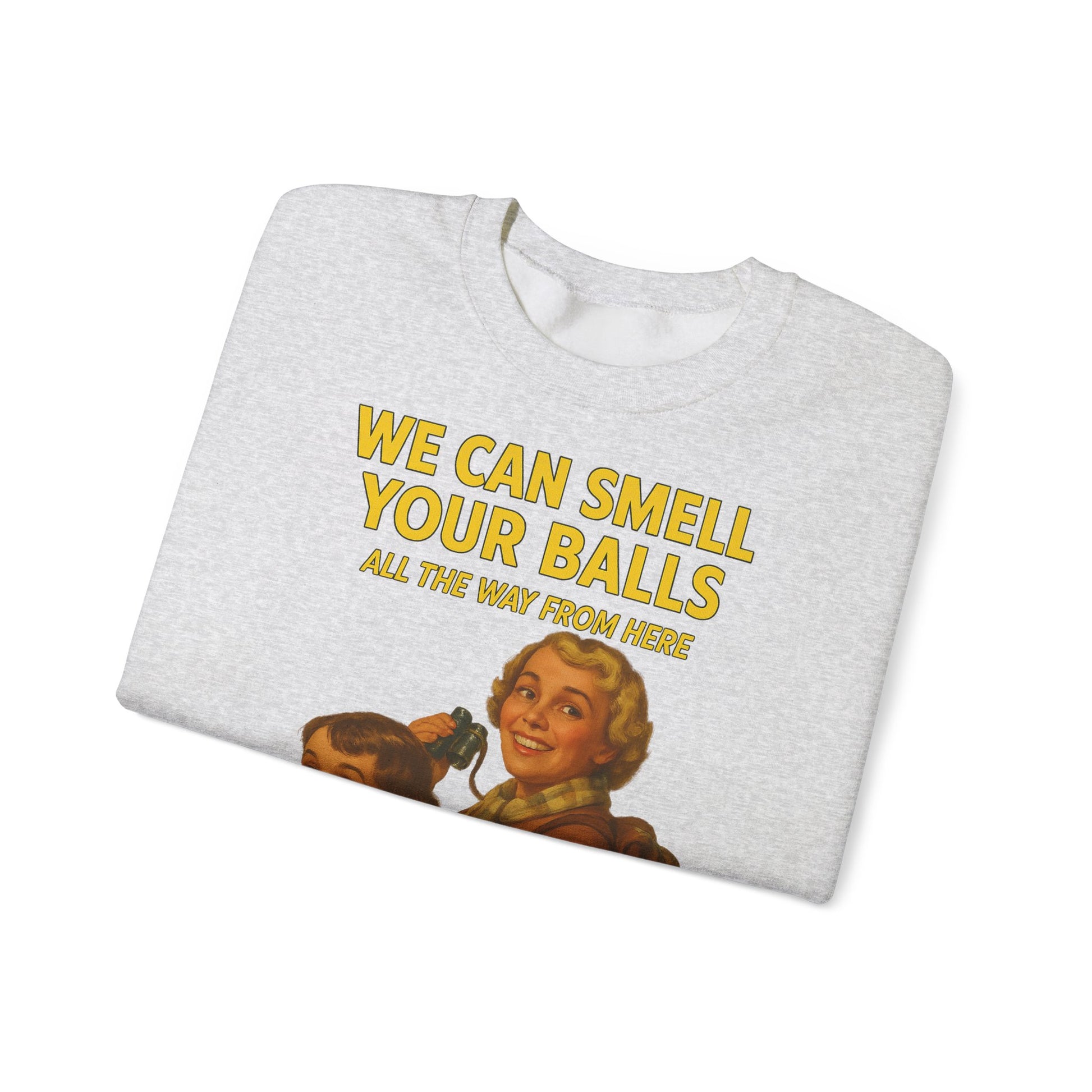 Sweatshirt – Vintage Sweatshirt – „We Can Smell Your Balls“ im Spioninnen-Stil | True Insights Design mit Humor