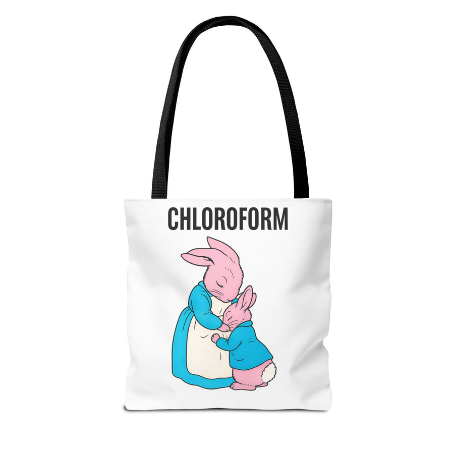 Chloroform Hasen Tote Bag - Lustige Parodie Stoffbeutel mit niedlichem Bunny Motiv - Schwarzer Humor Geschenk