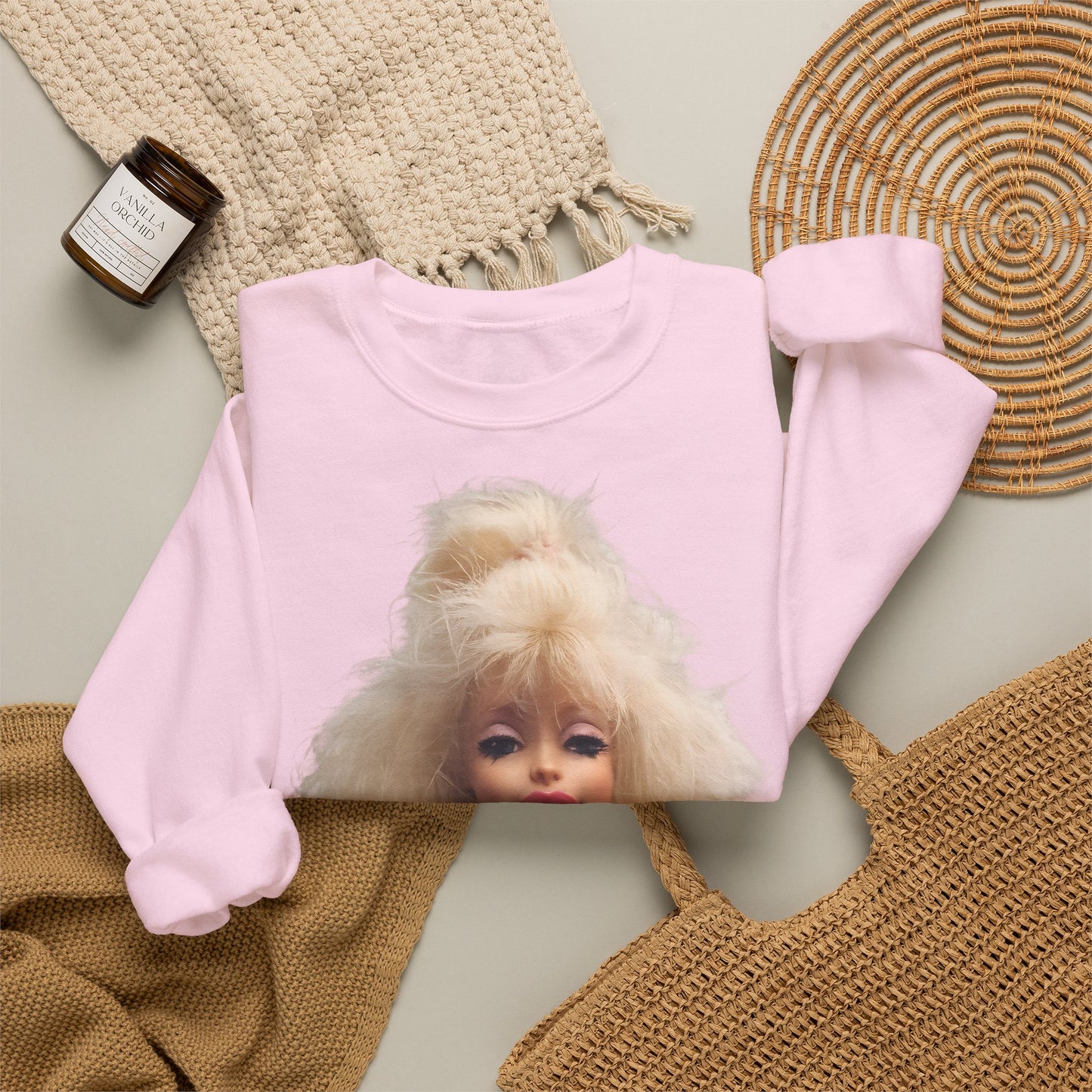 Retro Puppen Portrait T-Shirt Damen | 80er Jahre Blond Doll Fashion Shirt | Pinke Jacke Vintage Style Geschenk