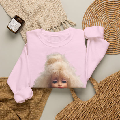 Retro Puppen Portrait T-Shirt Damen | 80er Jahre Blond Doll Fashion Shirt | Pinke Jacke Vintage Style Geschenk