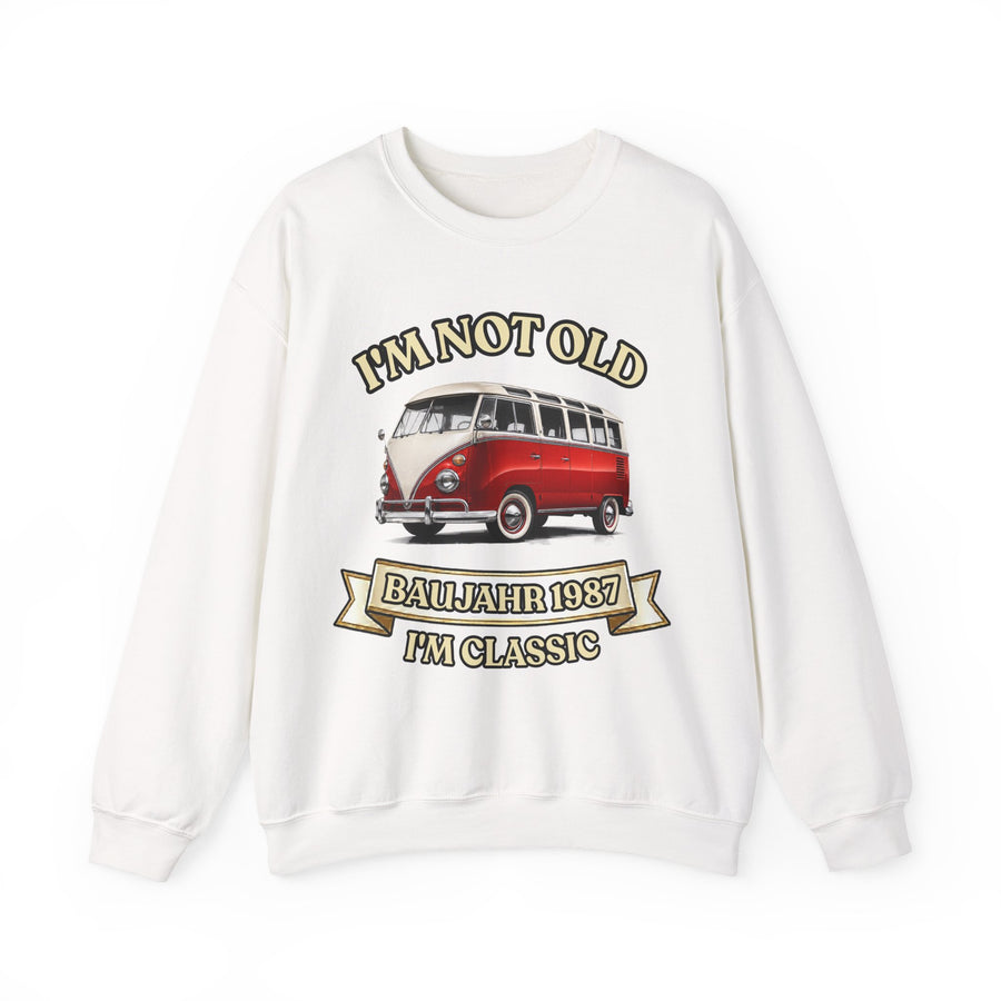 Geschenk zum 40. Geburtstag – Pullover Jahrgang 1987 VW Bulli – White – Vorderseite