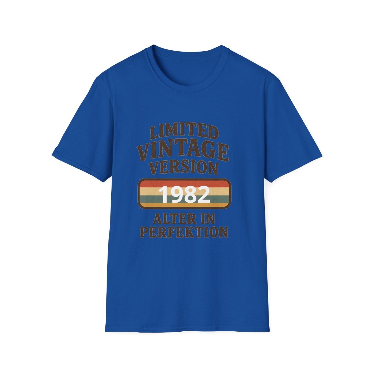 Blaues T-Shirt mit Schriftzug Limited-Vintage-Version 1982 Alter-in-Perfektion im 80er-Retro-Vintage-Stil fuer Geburtstagsgeschenke.