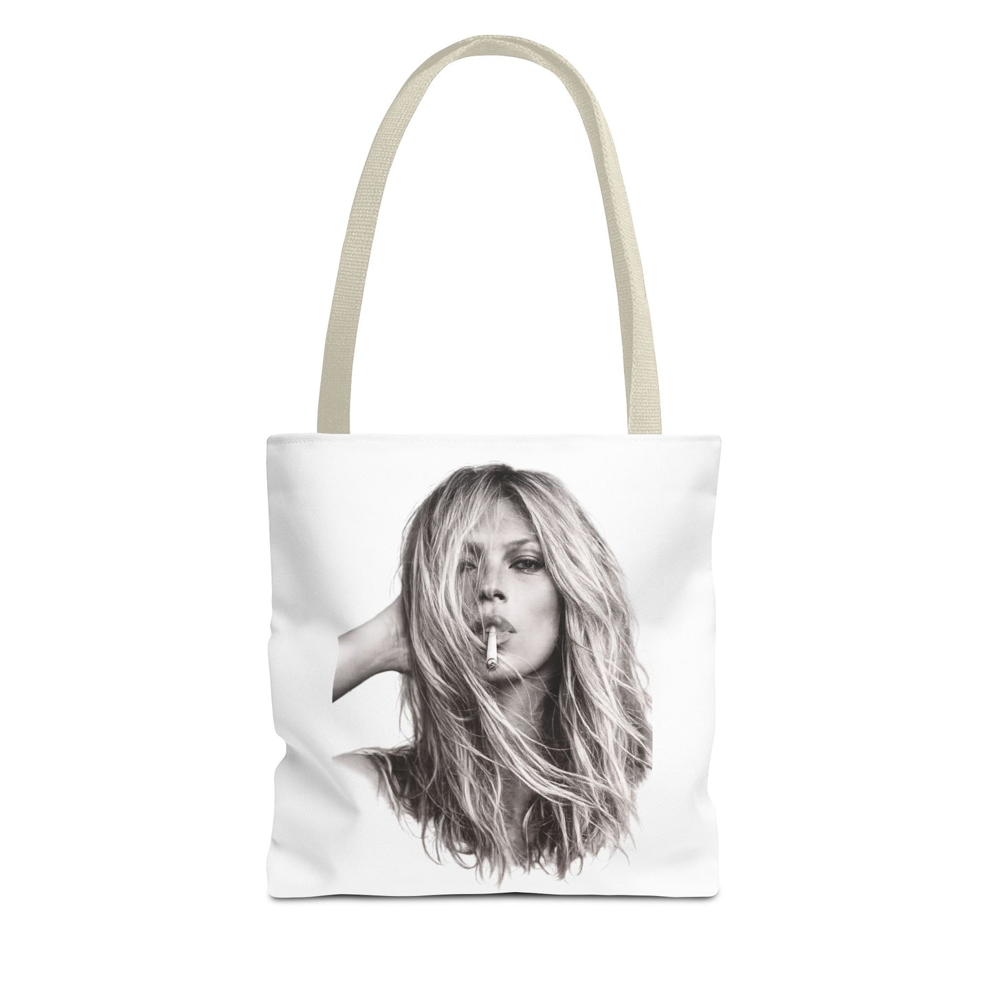 Kate Moss Tote Bag – Schwarz-Weiß Portrait Fashion Icon Stofftasche | Kultiges Model Motiv für Fans & Fashionistas