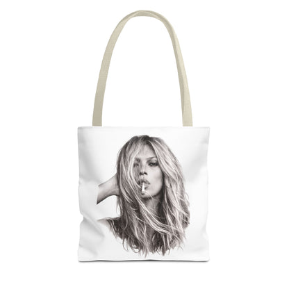 Kate Moss Tote Bag – Schwarz-Weiß Portrait Fashion Icon Stofftasche | Kultiges Model Motiv für Fans & Fashionistas