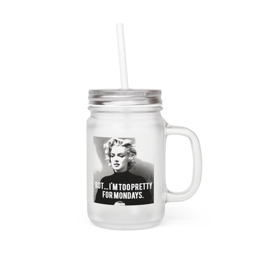 Vintage Motiv – Too Pretty for Mondays – Retro Jar Mug mit Fotoprint & ironischem Spruch | True Insights Design mit Humor