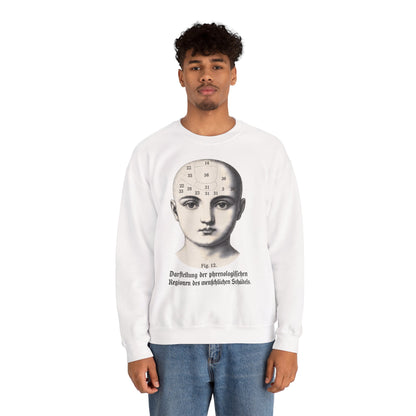 Vintage Motiv – Phrenologie Sweatshirt – Vintage-Schädelstudie „Fig. 12“ | True Insights Design mit Humor