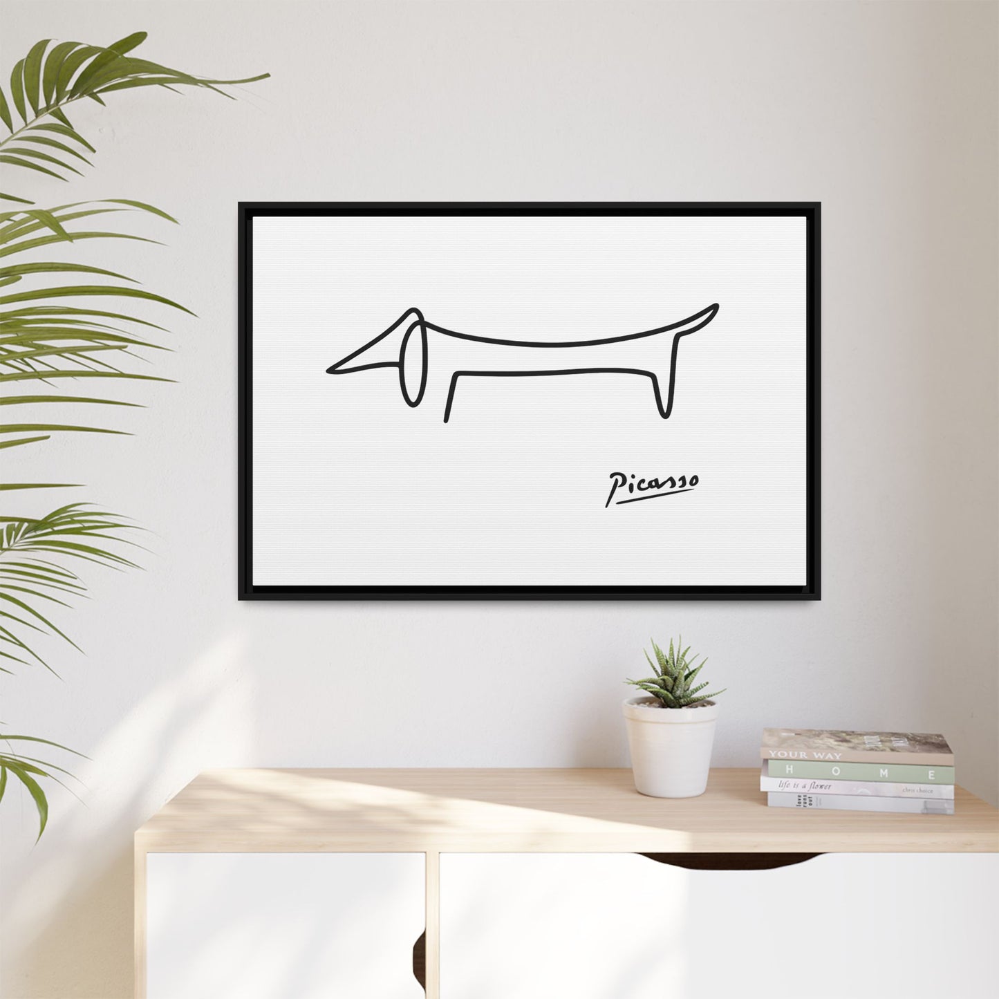 Picasso-Dackel Line-Art Leinwand | Minimalistisches Wandbild | Modernes Hunde-Kunstwerk