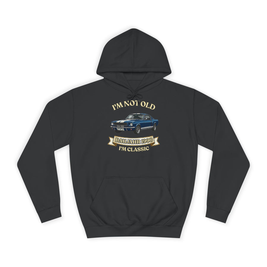Geschenk zum 30. Geburtstag – Hoodie Jahrgang 1996 Muscle Car – Jet Black – Vorderseite