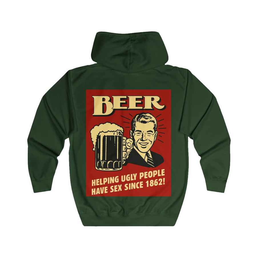 Zip Hoodie Bière – Helping Ugly People Have Sex Since 1862 – Sweat drôle rétro vintage