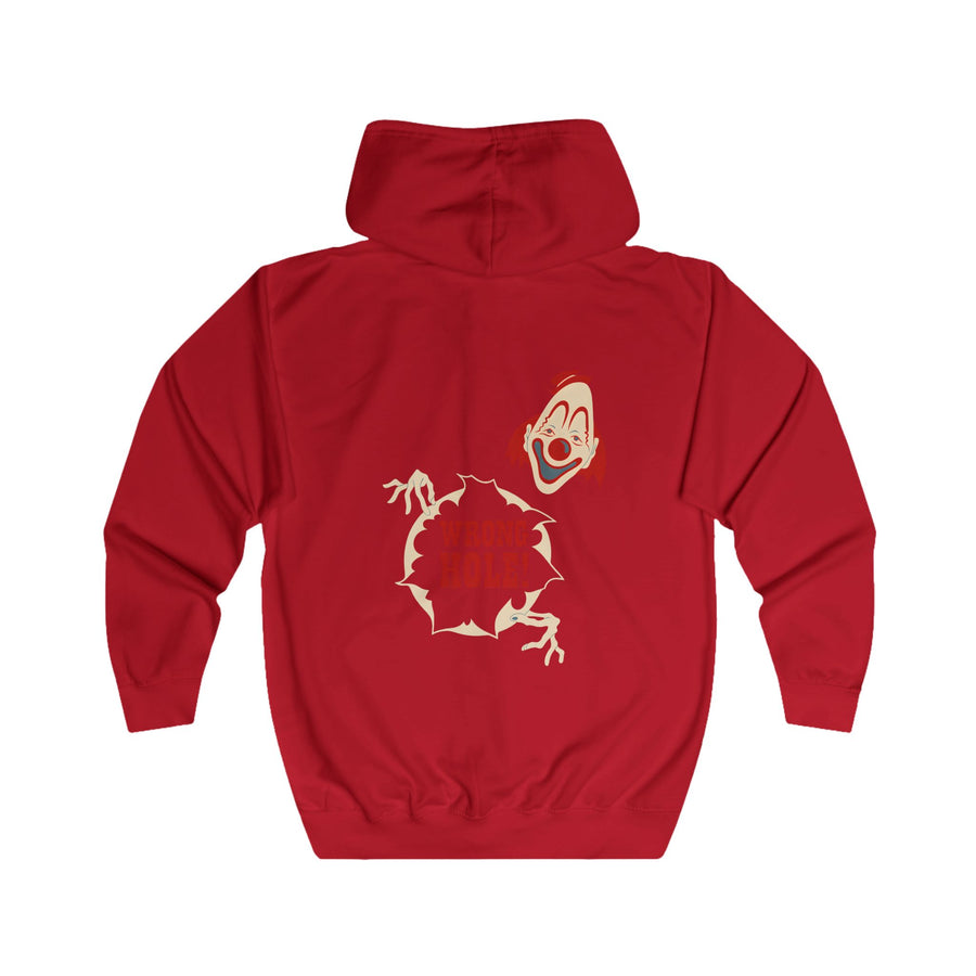 True Insights Wrong Hole! Zip-Hoodie – Provokantes Clown-Motiv mit schwarzem Humor