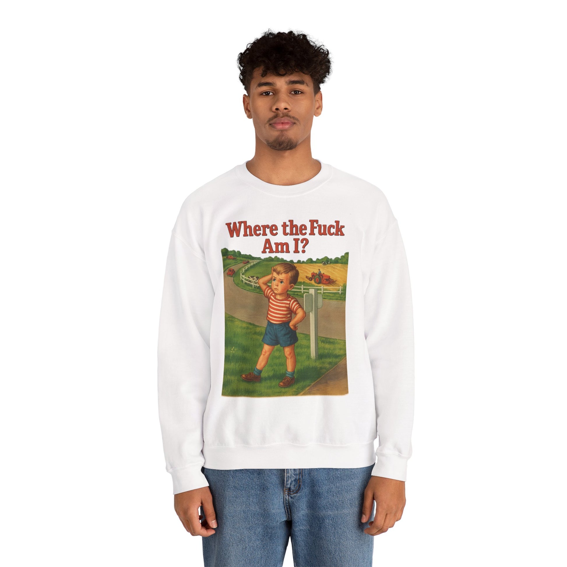 Sweatshirt – Where the Hell Am I? – Vintage Sweatshirt mit nostalgischem Lost-Boy-Motiv | True Insights Design mit Humor