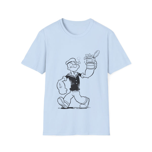 True Insights T-Shirt Retro Comic Popeye Spinat Dose Vintage Cartoon Motiv in Light Blue