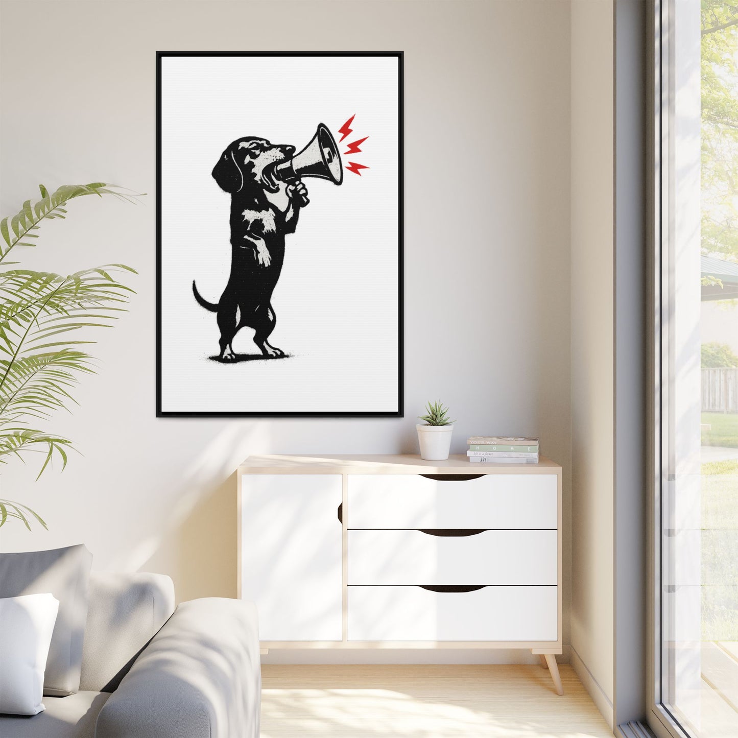 Dog with Megaphone – Satirisches Banksy-inspiriertes Kunstmotiv | Statement Design