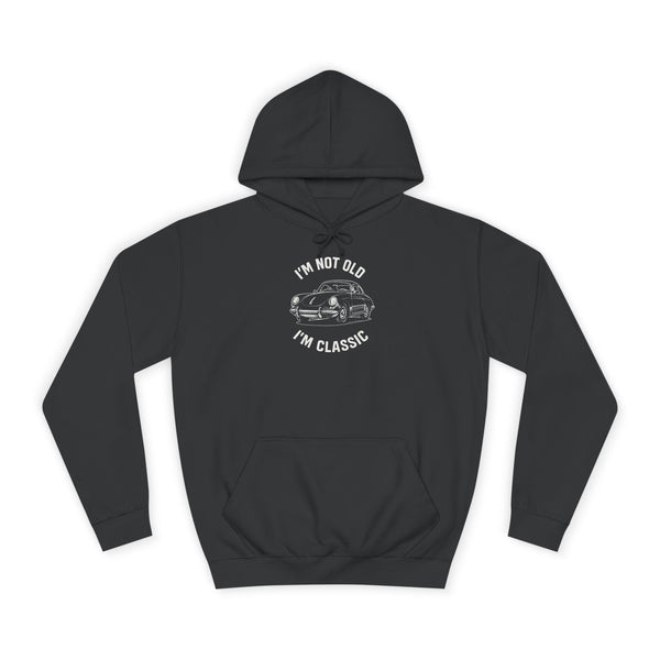 Hoodie mit Porsche-911-Motiv – Vintage „I'm Not Old I'm Classic“ – Jet Black – Vorderseite
