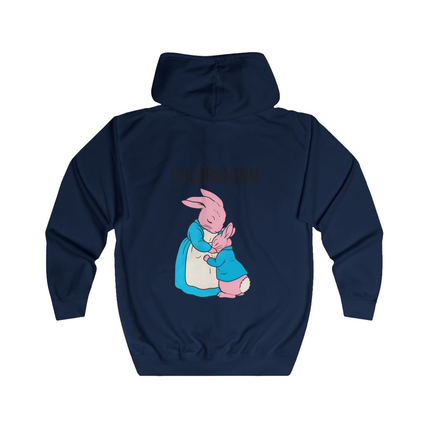 CHLOROFORM Hase Zip Hoodie – Lustiger Schwarzer Humor Kapuzenpullover mit Häschen Motiv, Sarkastisches Geschenk