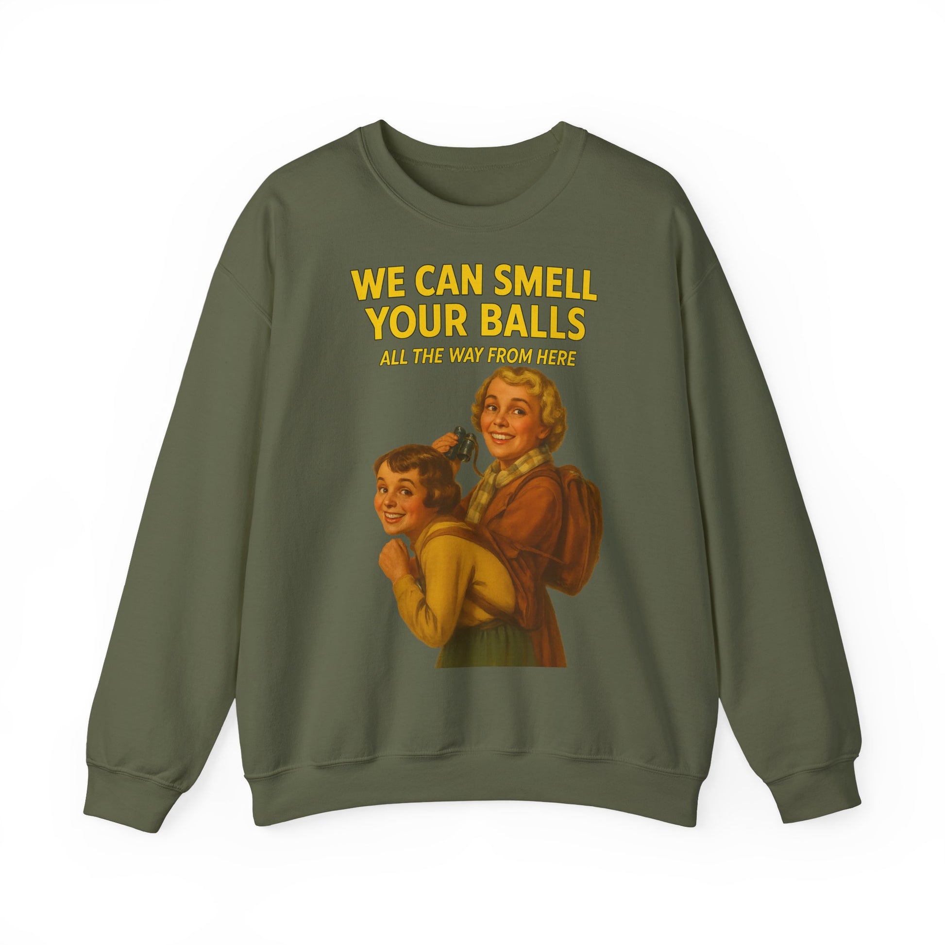 Sweatshirt – Vintage Sweatshirt – „We Can Smell Your Balls“ im Spioninnen-Stil | True Insights Design mit Humor