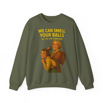 Sweatshirt – Vintage Sweatshirt – „We Can Smell Your Balls“ im Spioninnen-Stil | True Insights Design mit Humor