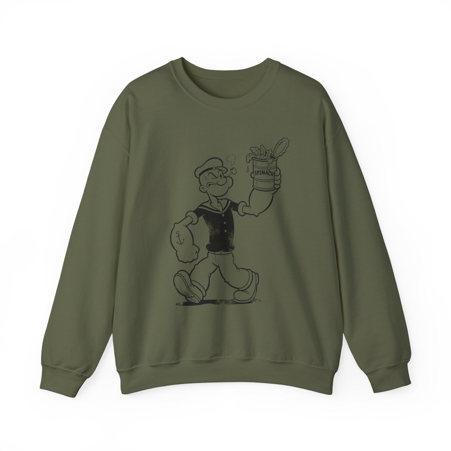True Insights Sweatshirt Popeye Spinat Dose Comic Kult in Military Green