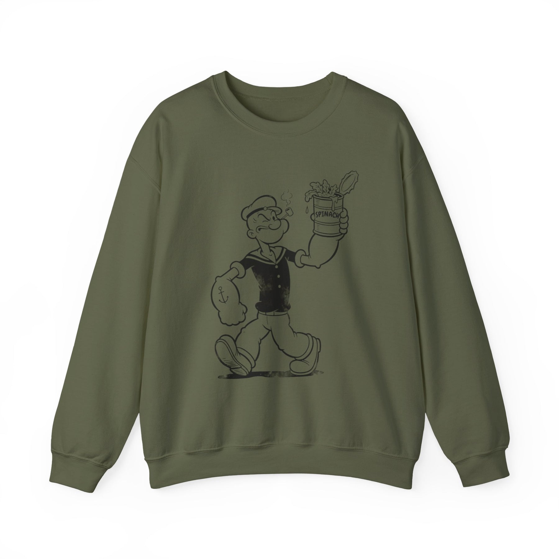 True Insights Sweatshirt Popeye Spinat Dose Comic Kult in Military Green