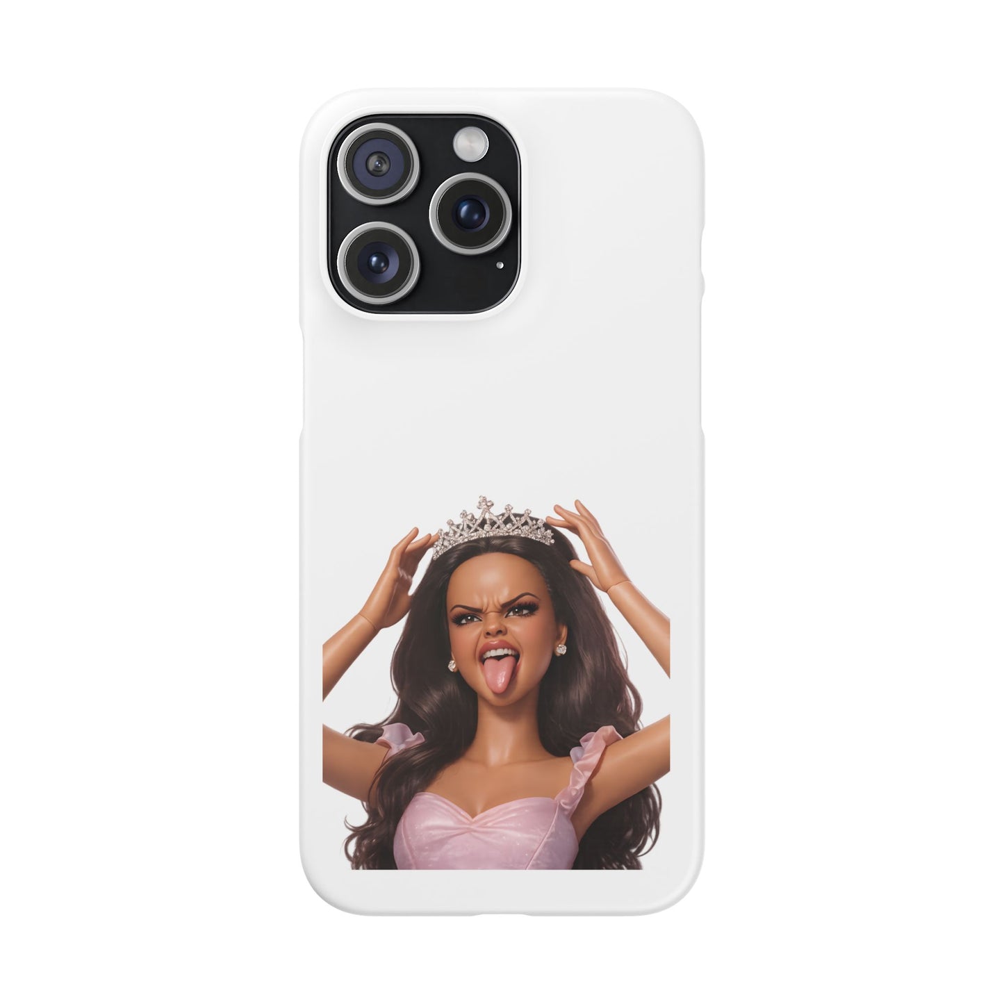 Barbicore Handyhülle – Frecher Beauty Queen Look mit Tiara & Zunge raus | Pink Puppen-Style Case für Fashion-Fans