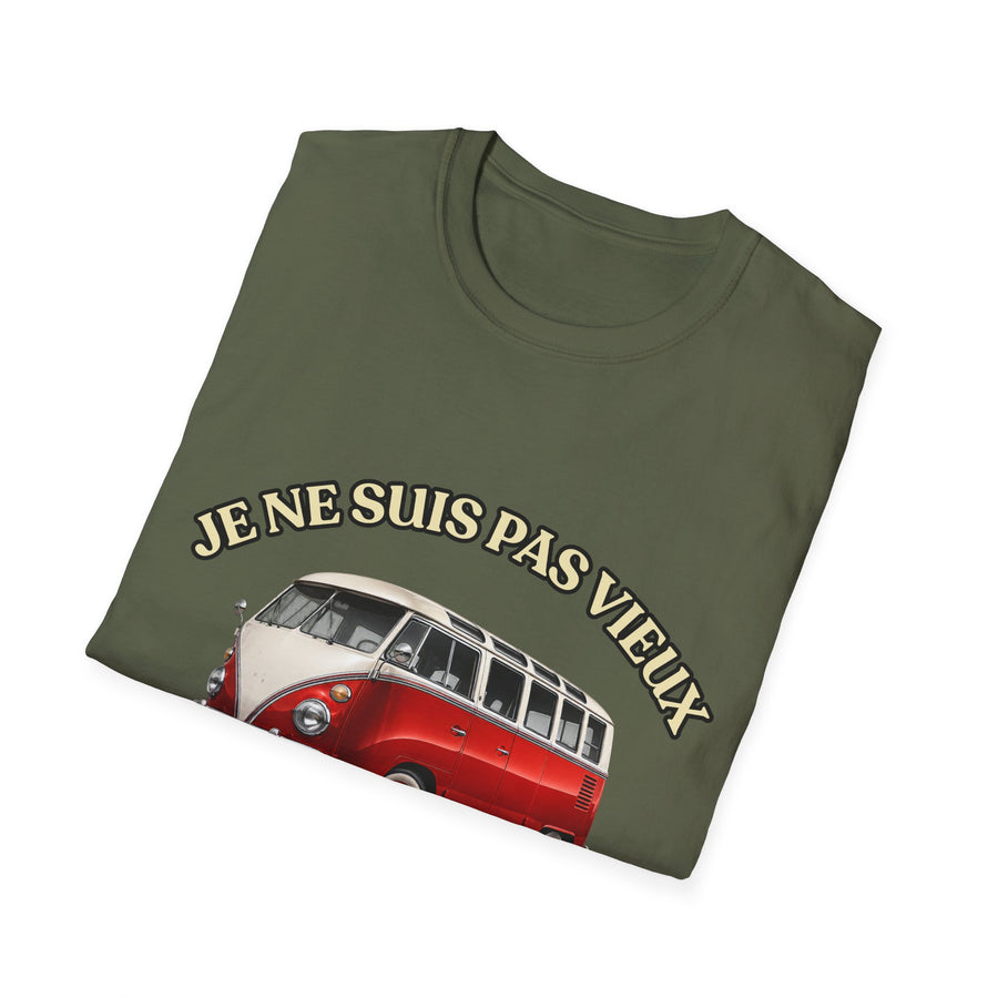 T-shirt Millésime 1966 « Je ne suis pas vieux, je suis vintage » – Cadeau anniversaire 60 ans homme – Combi rouge et blanc, voiture ancienne rétro