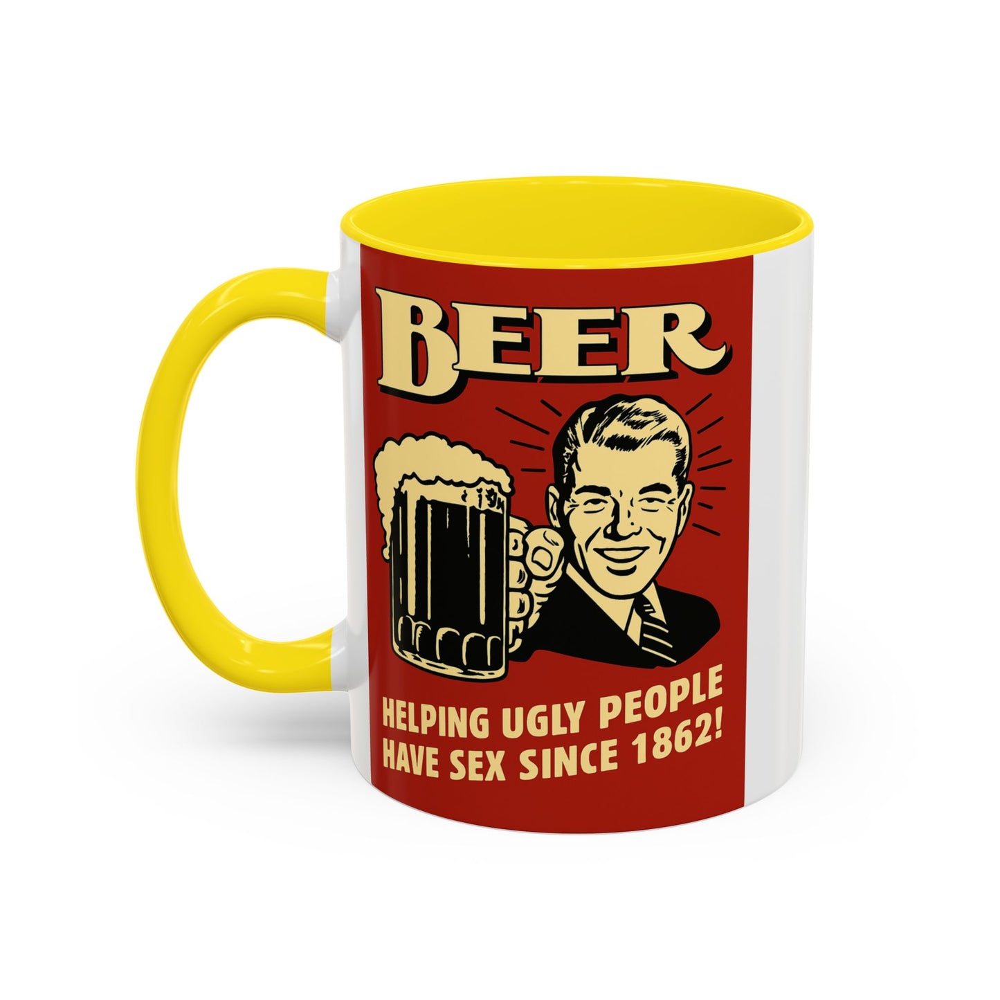 Bunte Tasse "BEER - Helping Ugly People" | Lustige Retro Bier Kaffeetasse | Vintage Geschenk für Bierliebhaber & Partyfans