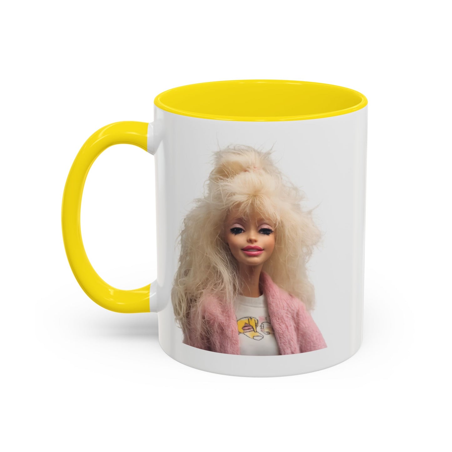 Retro 80er Puppe Tasse | Kultige Blondine mit Föhnfrisur & rosa Jacke | Kaffeebecher Geschenk für Nostalgie- & Barbie-Fans