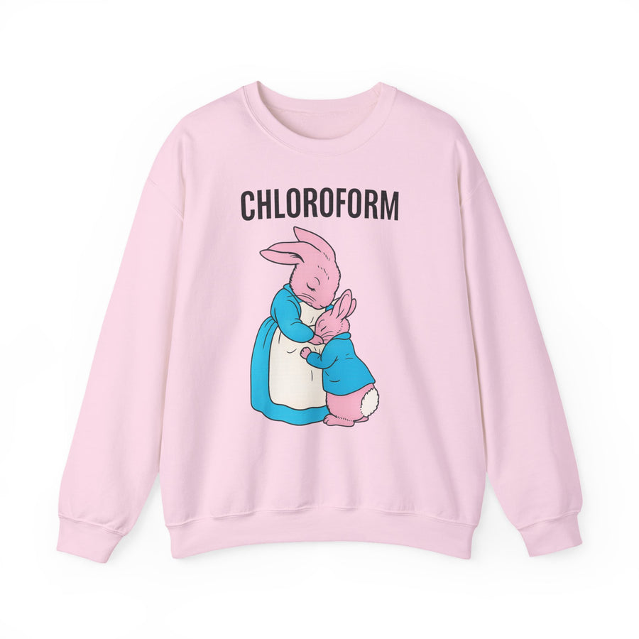 True Insights CHLOROFORM Hase Sweatshirt – Schwarzer Humor mit Häschen-Motiv in Light Pink