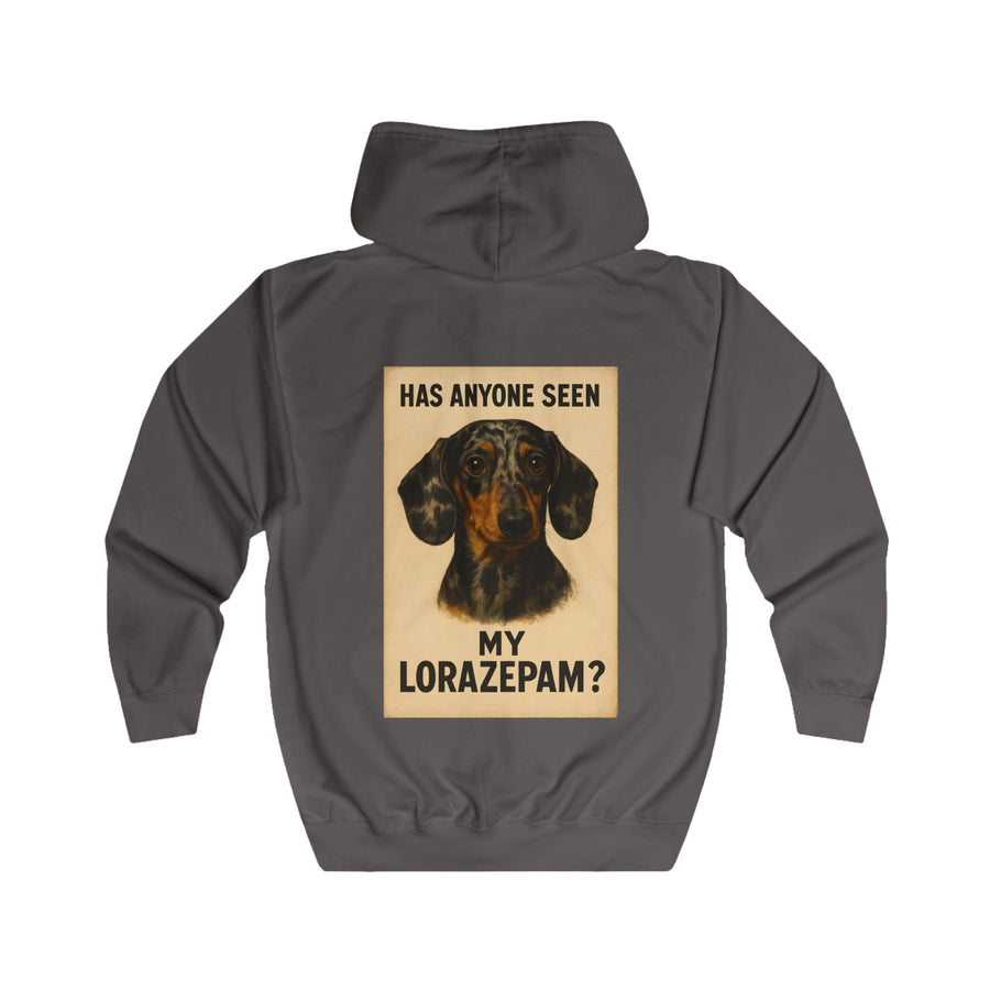 Has Anyone Seen My Lorazepam Dackel Zip Hoodie – Lustiger Vintage Hunde-Hoodie für Dackelliebhaber