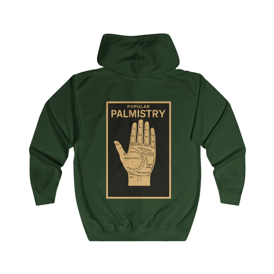 True Insights Popular Palmistry Zip-Hoodie – Vintage-Handlinien-Motiv