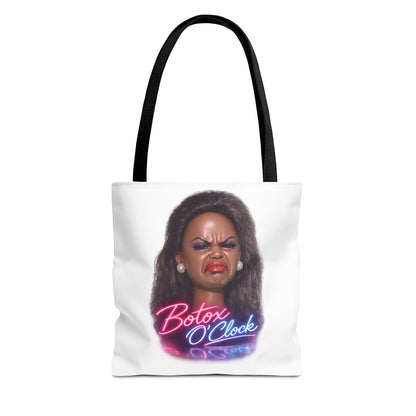Botox O'Clock Tote Bag – Lustiger Polyester-Beutel mit Neon-Grimasse | Gym Sport Einkauf Geschenk
