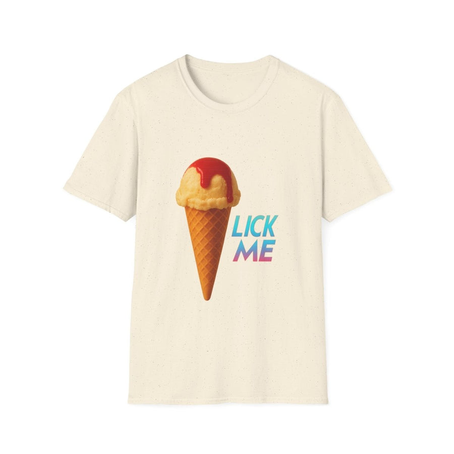 True Insights Lick Me T-Shirt Eis Print mit humorvollem Spruch in Natural