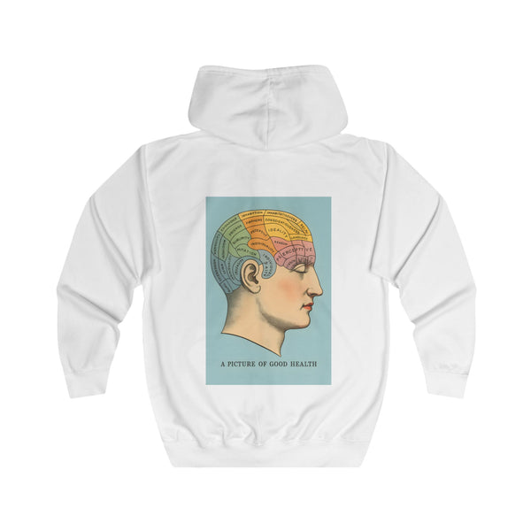 Vintage Sweatjacke „A Picture of Good Health“ – Zip-Hoodie mit Rückendruck – Arctic White – Rückenansicht