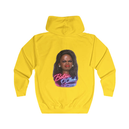 Botox O'Clock Zip Hoodie – Lustiges Neon Karikatur Motiv für Beauty-Fans, Grumpy Face Kapuzenjacke
