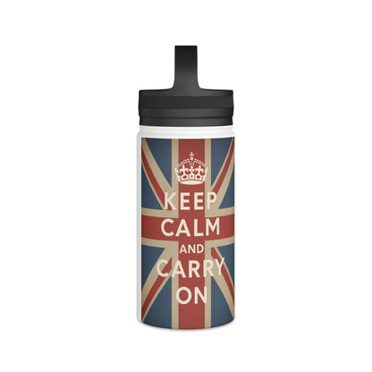 Keep Calm and Carry On RVS Drinkfles – Union Jack Vintage Design, Geïsoleerd met Handvat-Deksel, Brits Cadeau