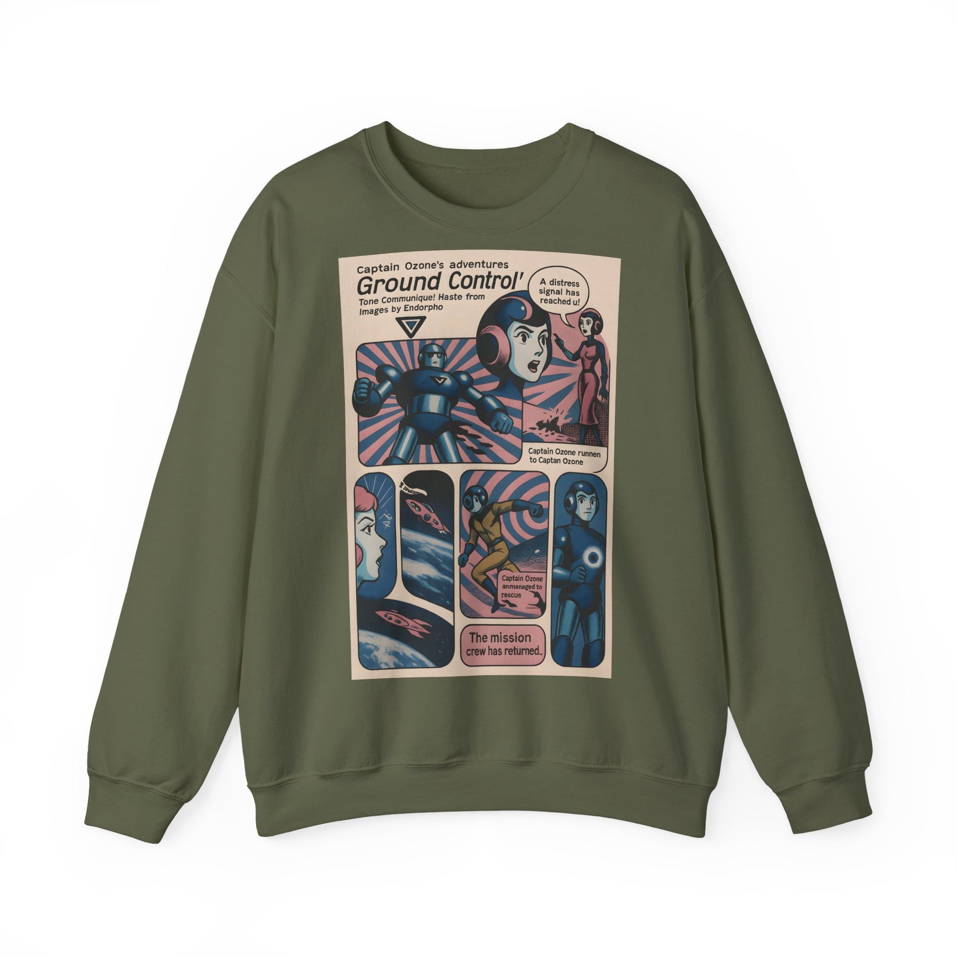 Retro Space Comic Sweatshirt – Captain Ozone „Ground Control“ Edition