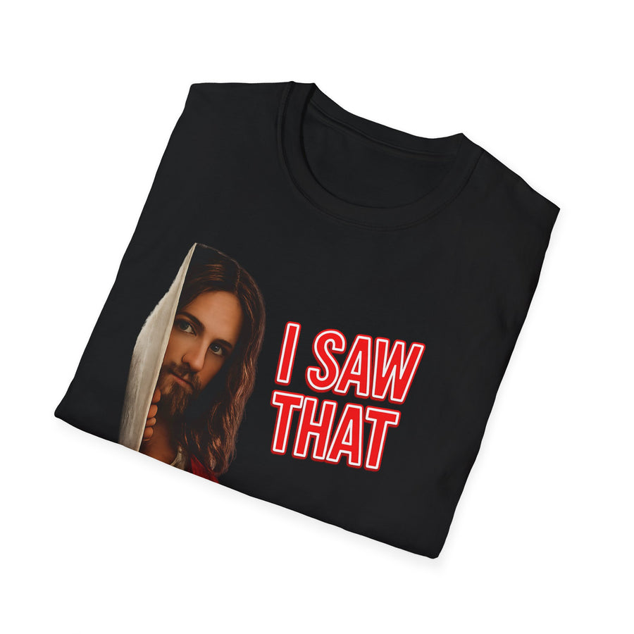 True Insights T-Shirt I Saw That Jesus, Lifestyle-Aufnahme des satirischen Humor-Motivs