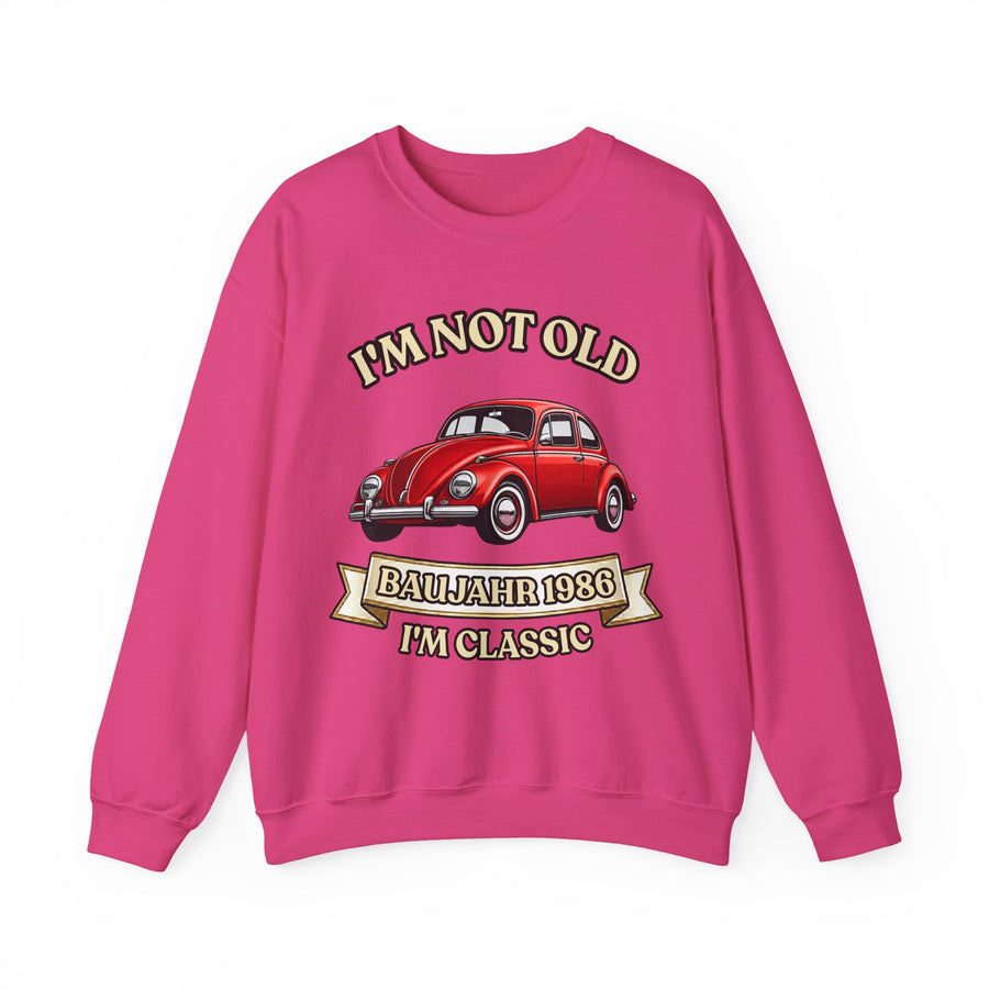True Insights Geschenk zum 40. Geburtstag – Pullover Jahrgang 1986 VW Käfer | Sweatshirt in Heliconia