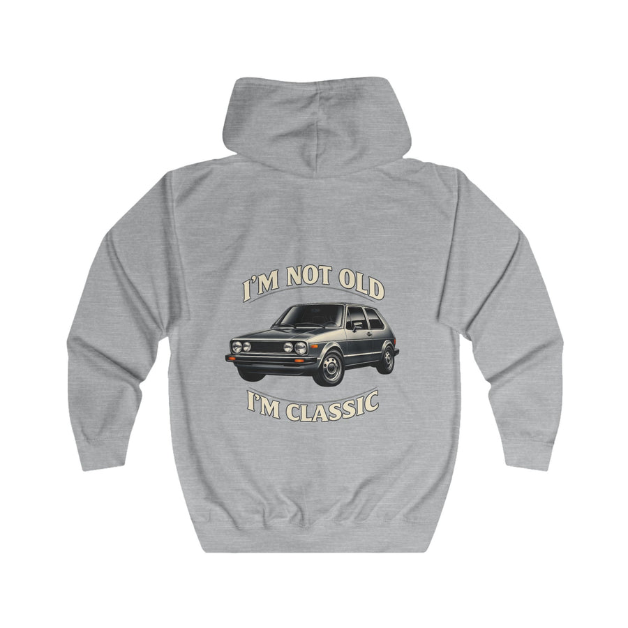VW Golf 1 Oldtimer Zip Hoodie - I'm Not Old I'm Classic - Veste à capuche rétro pour fans de voitures classiques & mécanos
