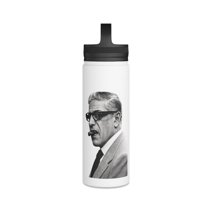Aristoteles Onassis Portrait Edelstahl-Trinkflasche – Isolierte Wasserflasche mit Griff-Deckel, Vintage Schwarz-Weiß Ikone Geschenk