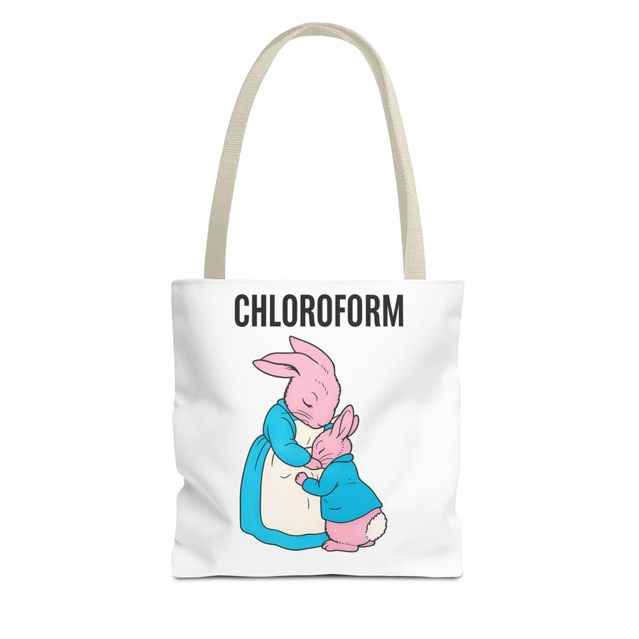 Chloroform Hasen Tote Bag - Lustige Parodie Stoffbeutel mit niedlichem Bunny Motiv - Schwarzer Humor Geschenk