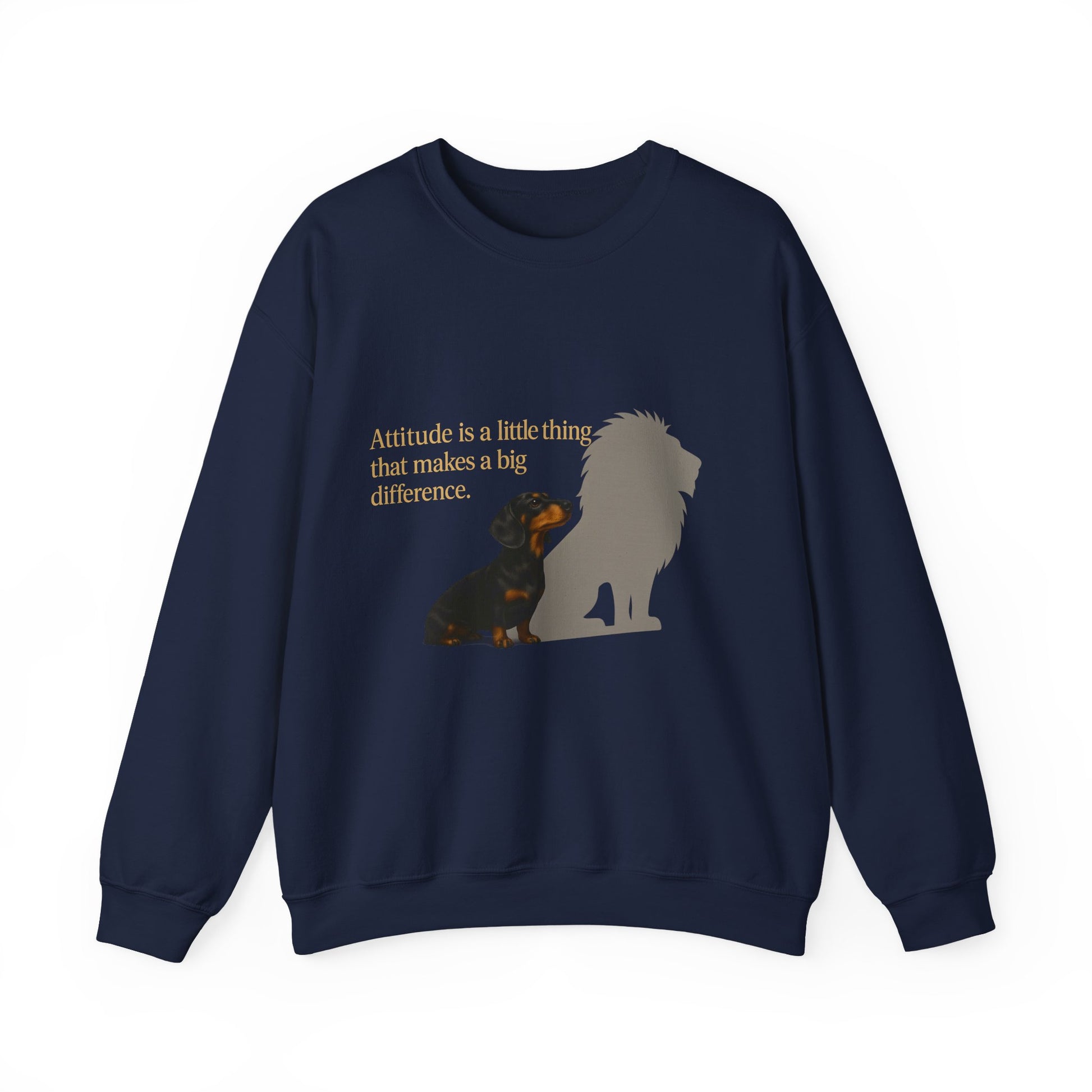 Inspirierendes Sweatshirt – Dackel mit Löwenschatten „Attitude“ – Lustiges Sweatshirt | True Insights – Bild 3