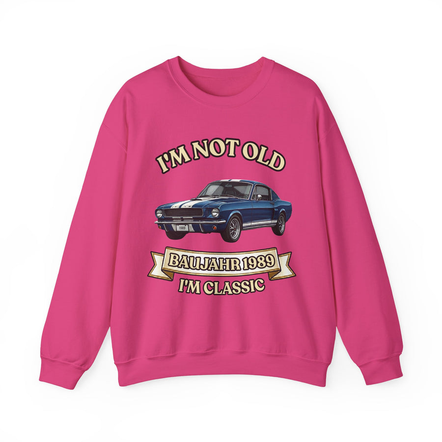 Geschenk zum 37. Geburtstag – Pullover Jahrgang 1989 Muscle Car – Heliconia – Vorderseite