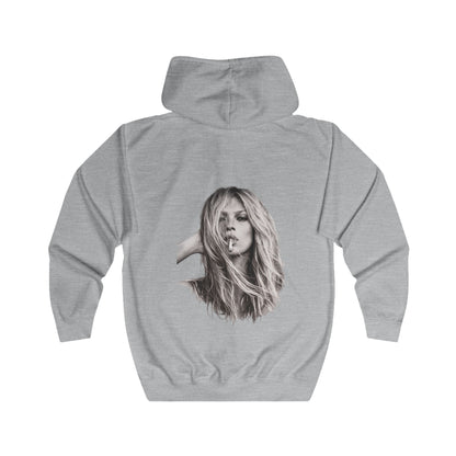 Kate Moss Zip Hoodie – Ikonisches Schwarz-Weiß Porträt Kapuzenjacke für Fashion & Musik Fans, Vintage Style Geschenk