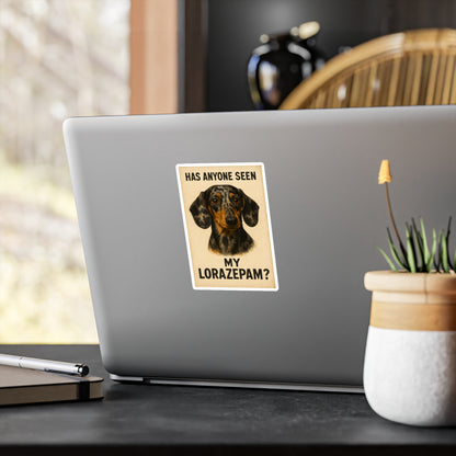 Dackel Sticker 'Has Anyone Seen My Lorazepam?' - Lustiger Vintage Hund Aufkleber für Laptop, Flasche & Notizbuch