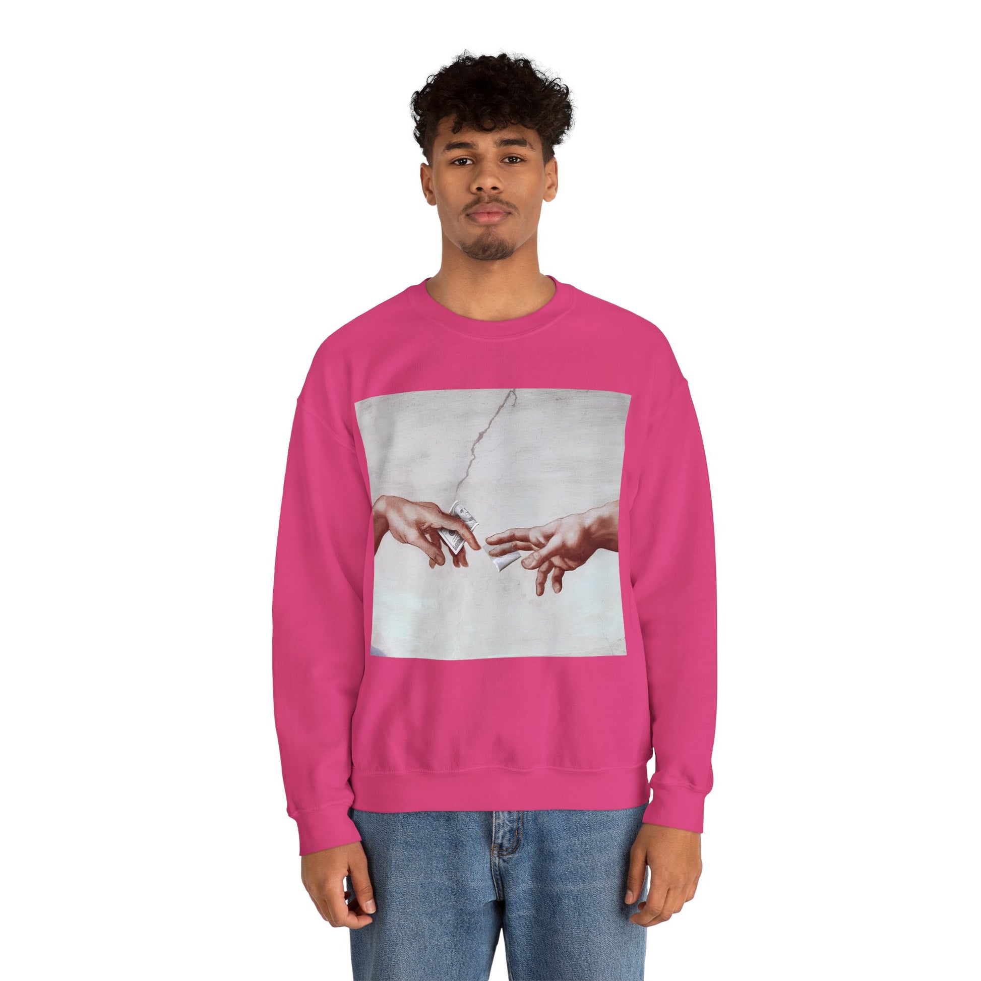 Sweatshirt – The Deal Sweatshirt – Satirische Kunst trifft Streetwear | Michelangelo Meme Design | True Insights Design mit Humor