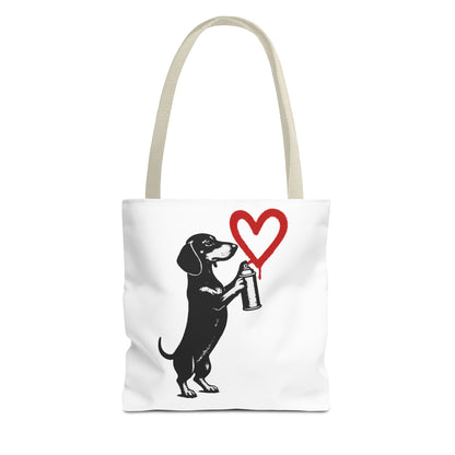 Banksy inspirierter Dackel Tote Bag Polyester – Street-Art Herz Sprühdose Beutel für Sport, Uni & Einkauf