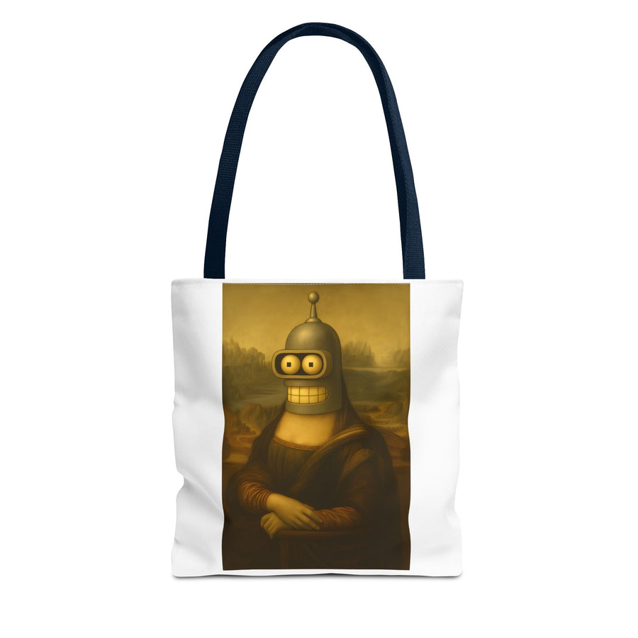 True Insights Tote Bag Mona Lisa Roboter Parodie Sci-Fi Motiv in Navy, satirischer Kunst Beutel
