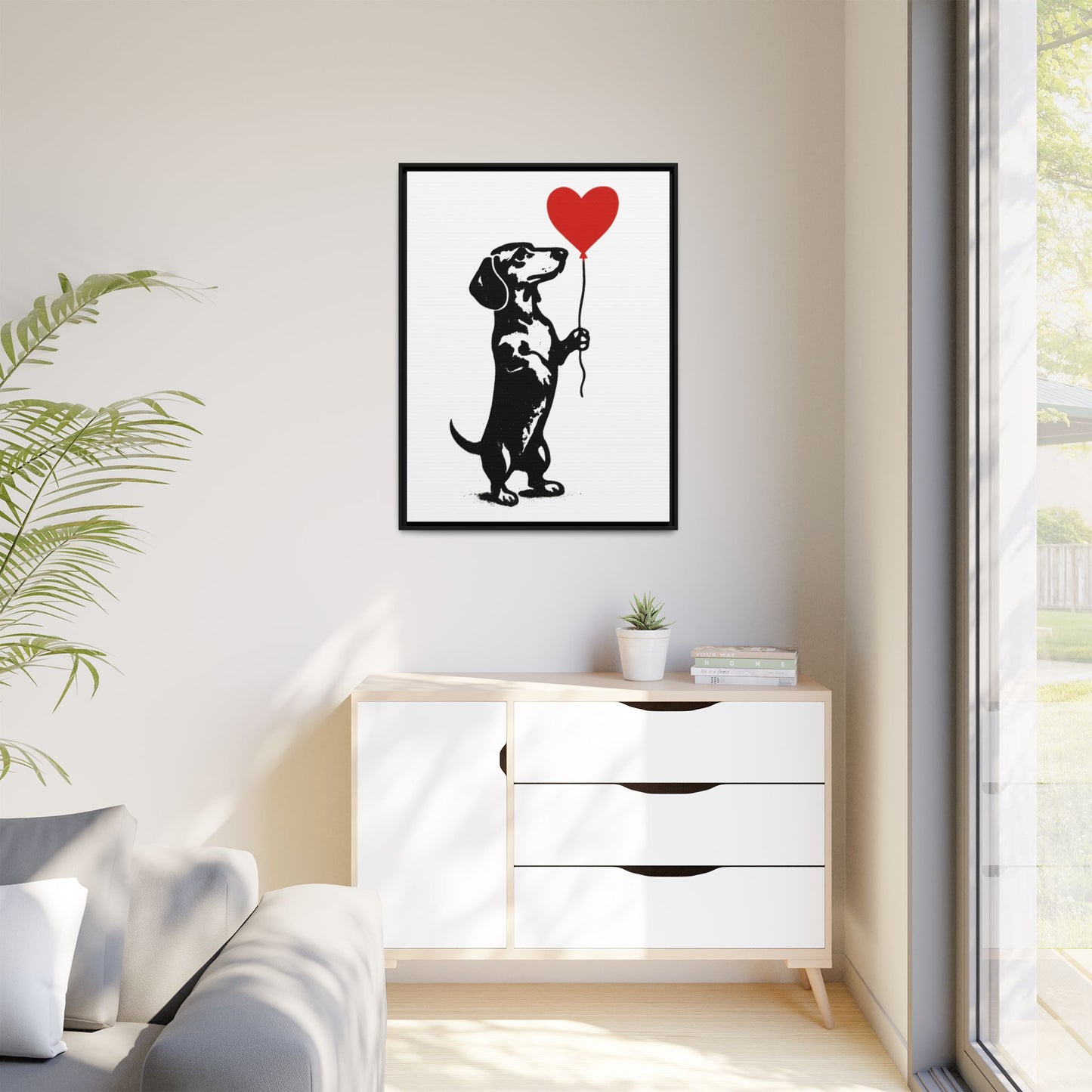 Canvas Bild – Dackel mit Herzballon