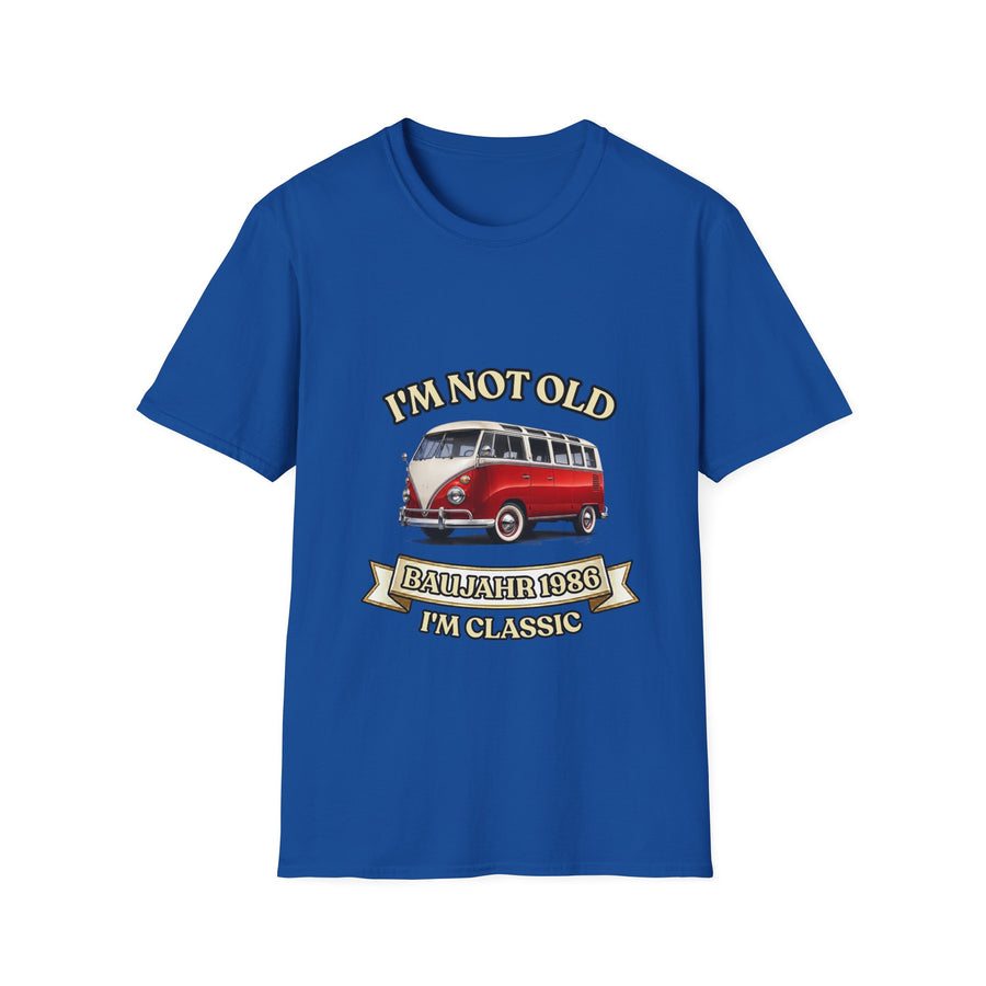 True Insights T-Shirt Baujahr 1986 Retro Bulli Bus 40. Geburtstag in Royalblau, Unisex Vintage Shirt